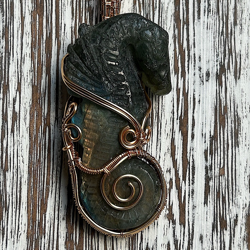 Copper Wire Wrapped Labradorite Seahorse